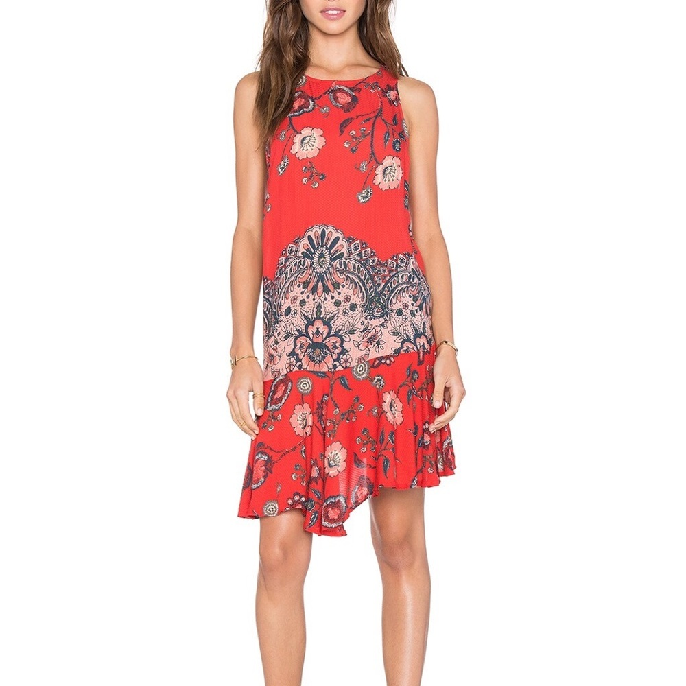 [ INTIMATELY by FREE PEOPLE ] Dobby Dot Flouncy Slip in Vintage Red Combo : M